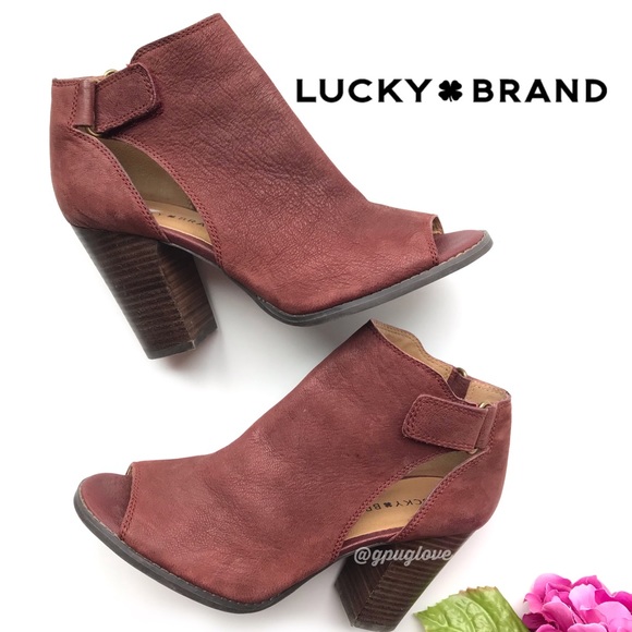 Lucky Brand Shoes - LUCKY BRAND Laciann Maroon Red Leather Heeled Peep Toe Booties 8